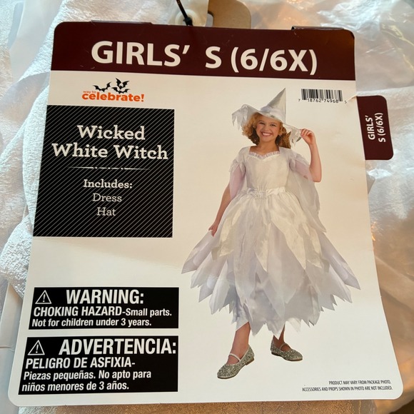 Way to Celebrate! Other - Way to Celebrate Wicked White Witch Costume Girls Small 6/6X Dress Hat CA37484S
